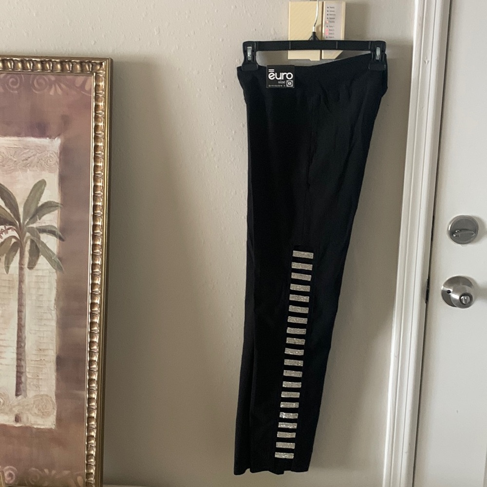 Euro Classic Embellished Black Ankle Pants; Easy Stretch Slip On; Size 0